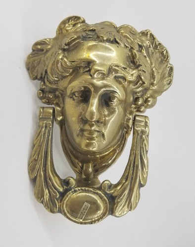 VINTAGE BRASS Home Entry Door KNOCKER Man Head DETAILED 7.5