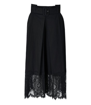 

Женские черные широкие брюки Twinset с кружевом, Черный, 231TT2085-00006