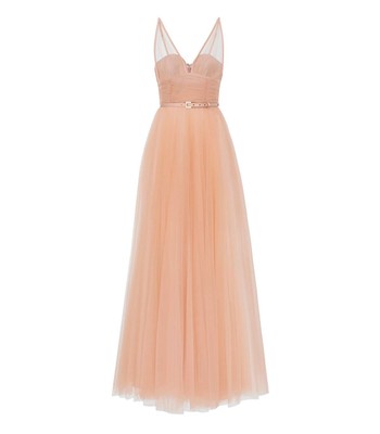 Elisabetta Franchi Red Carpet Nude Pink Tulle Dress Woman