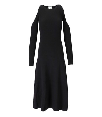 Pre-owned Ganni Black Cut-out Ribbed Midi Dress Woman