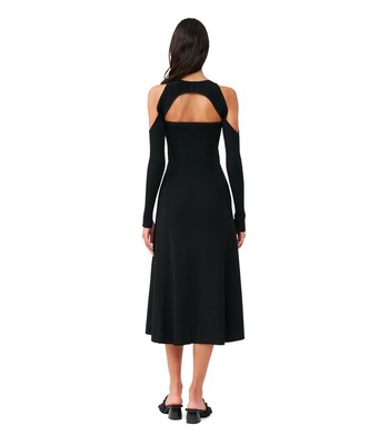 Pre-owned Ganni Black Cut-out Ribbed Midi Dress Woman