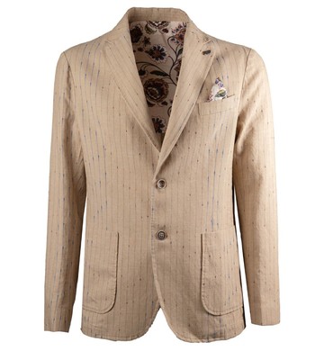 

Bob David Мужской Бежевый Однобортный Пиджак в Тонкую Полоску, DAVID238-T238