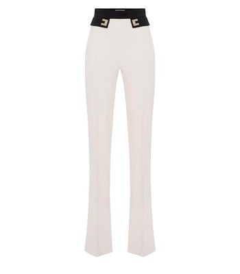 

Elisabetta Franchi Butter Black Wide Leg Trousers Woman, Белый, PA04431E2-E84
