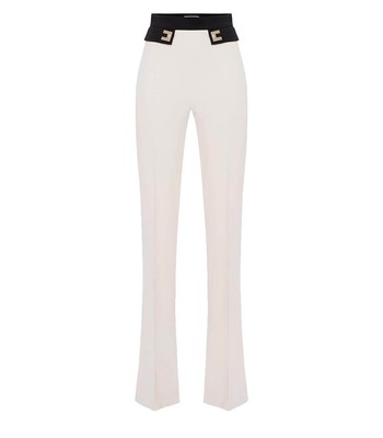 Elisabetta Franchi Butter Black Wide Leg Trousers Woman