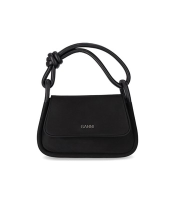 Ganni Knot Flap Over Black Handbag Woman