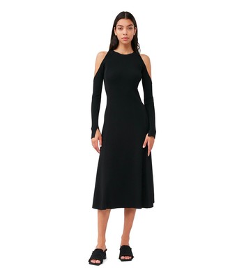 Pre-owned Ganni Black Cut-out Ribbed Midi Dress Woman