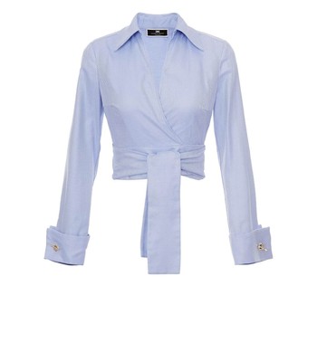 

Голубая укороченная рубашка с поясом Elisabetta Franchi, Light blue