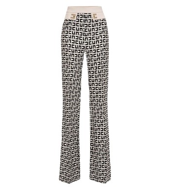 Elisabetta Franchi Monogram Butter Black Wide Leg Trousers Woman