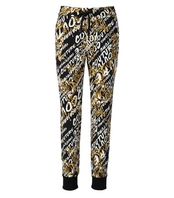 Versace Jeans Couture Logo Brush Black Gold Sweatpants Woman