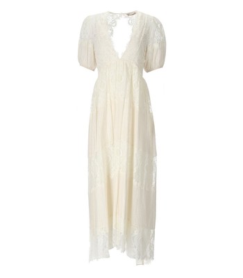 

Женское длинное платье цвета слоновой кости с кружевом Twinset, Цвет слоновой кости