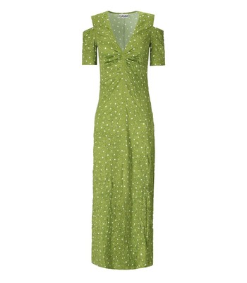 

Женское длинное зеленое платье в горошек Ganni, Зеленый