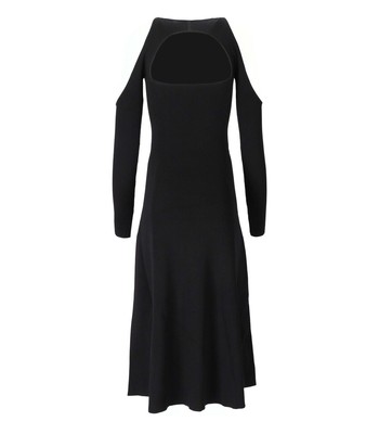 Pre-owned Ganni Black Cut-out Ribbed Midi Dress Woman