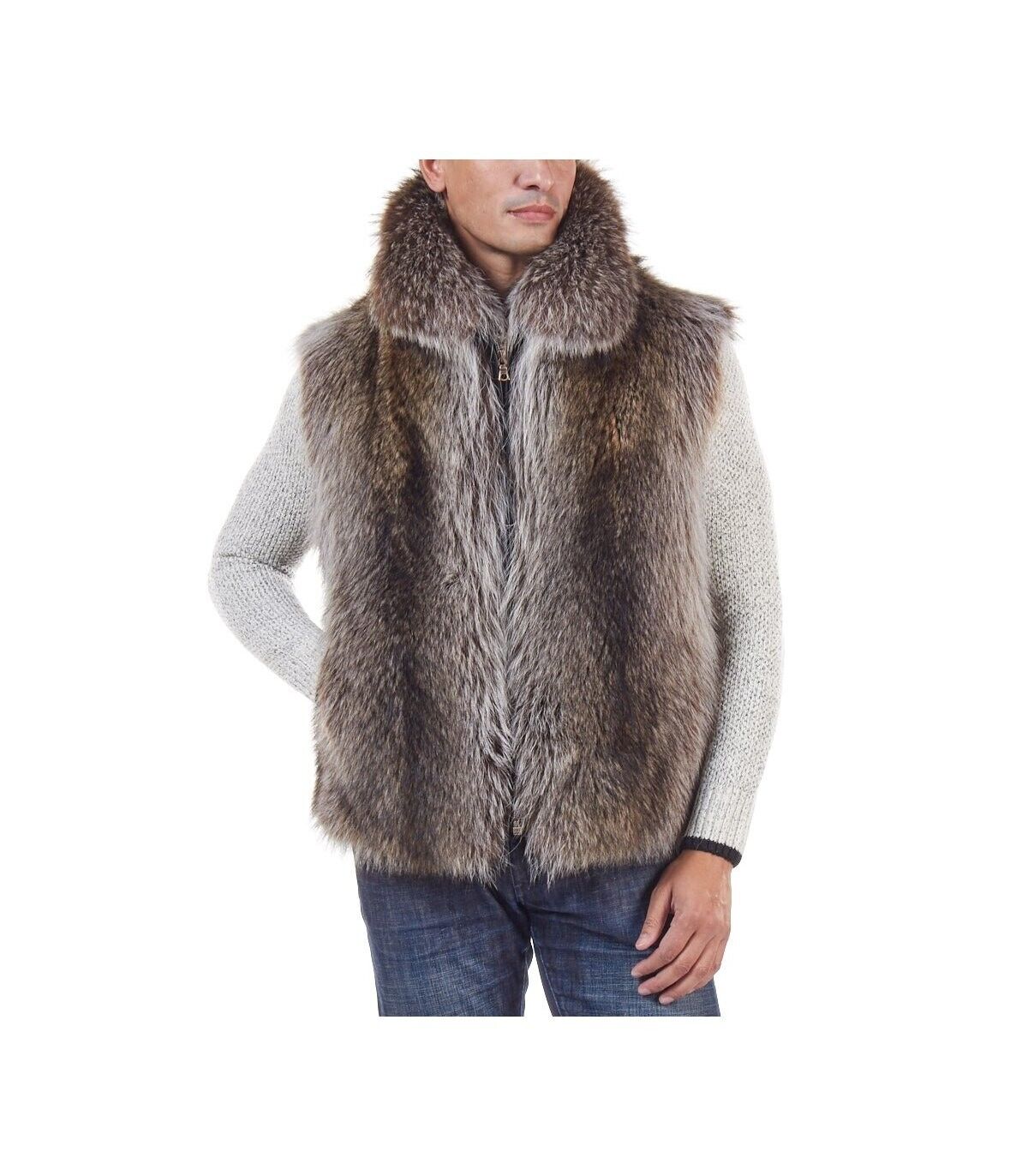 Pre-owned Handmade 100% Real Raccoon Fur Vest All Sizes  In Beige