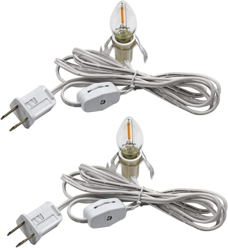Set of 2 Accessory Cord with 2 Led Light Bulb 6 Ft White Cord with On/Off Switch