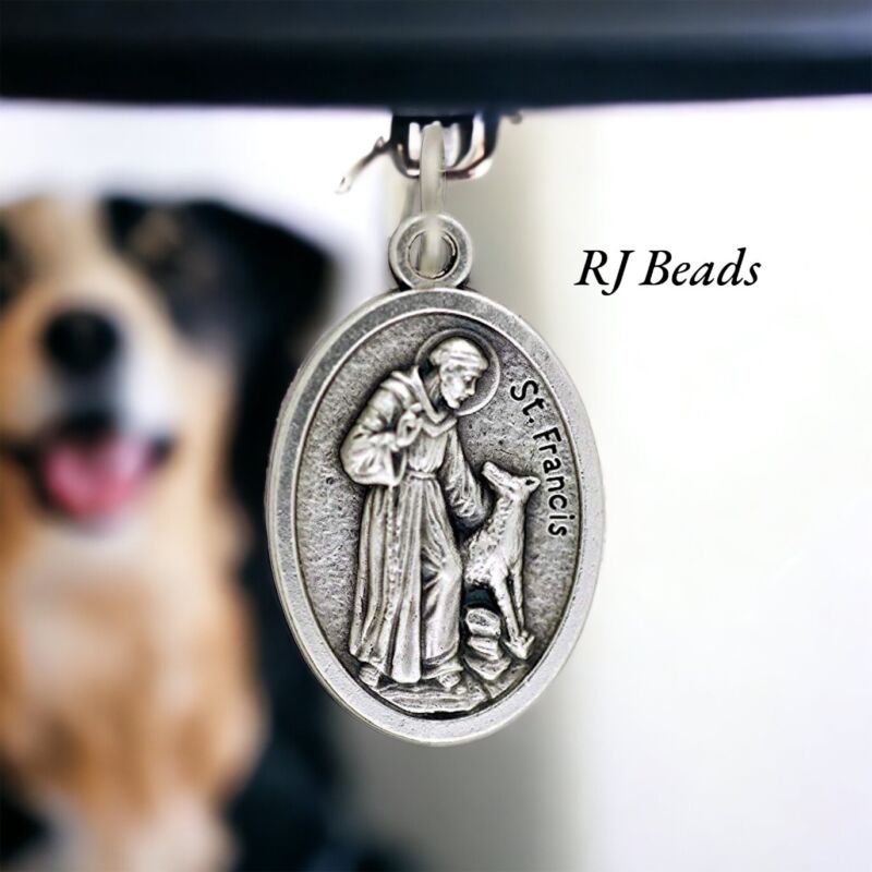 1" St Saint Francis Double Sided Bless and Protect My Pet Silver Pendant Charm