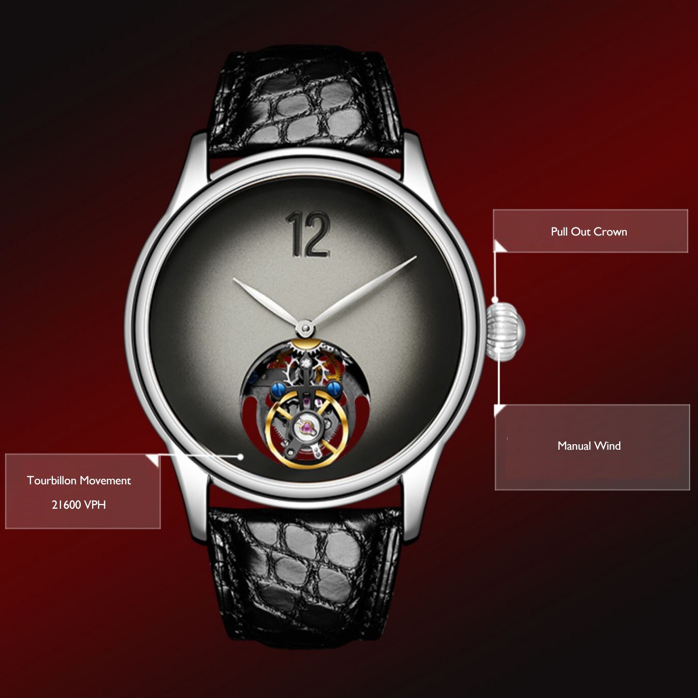 Pre-owned Merkur Men Luxury Watch Tourbillon Mechanical Wristwatch Gradualdial Onion Crown