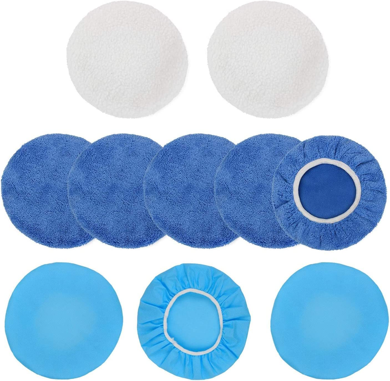 10PCS 9-10&Prime; Polisher Pad Bonnet Set - Microfiber/Woolen fo