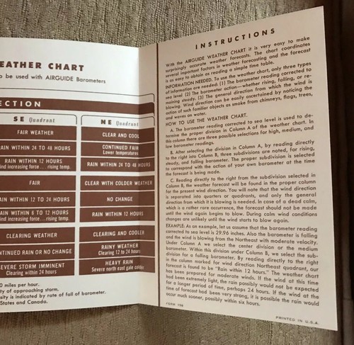 Vintage Airguide Weather Chart 1947~Airguide Instrument Co~Chicago,ILL.~EUC