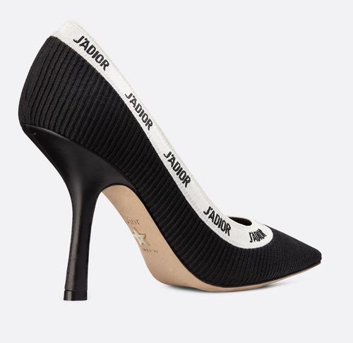 Pre-owned Dior J'a Ja Black White Ribbon Logo Embroidered Cotton Heel Pump 39