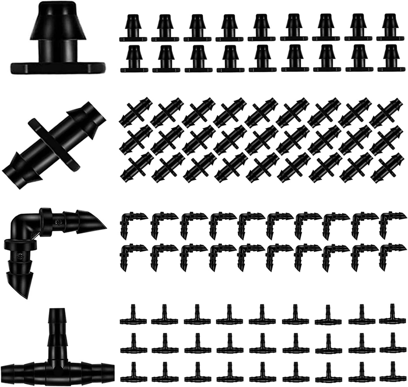 Drip Irrigation Parts 80 Pcs Mix 1/4 Inch Barbed Tee Elbow Straight