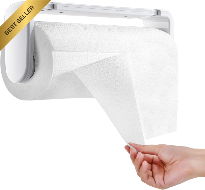 White Paper Towel Holder with One-Hand Tear, Adjustable 9.4-11 Inch