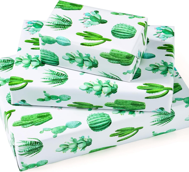 Cactus Wrapping Paper Sheet - 6 Sheets Watercolor Cactus Summer Wrapping Paper F