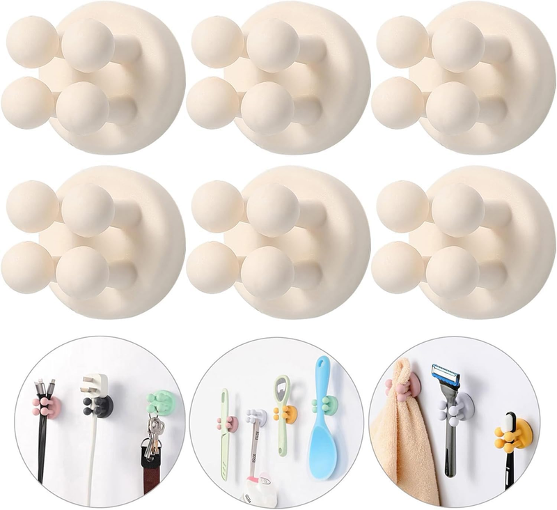 Self-Adhesive Silicone Hook Holders - 6Pcs Mounted to Wall for Clipping Hanging