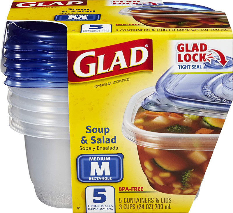 GladWare Soup & Salad Everyday Use Medium Rectangle Storage Hold up to 24oz 5ct