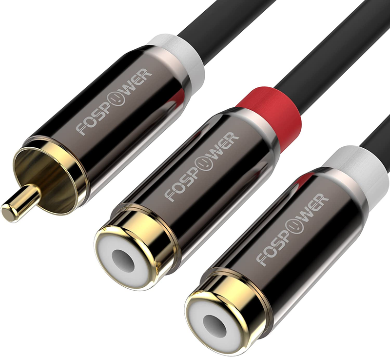RCA Y Adapter 1 Male to 2 Female Stereo Audio Subwoofer Cable Gold Plated 8In