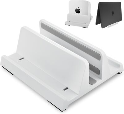 Vertical Laptop Stand Holder, ABS Organizer with Adjustable 1 Slot, White 