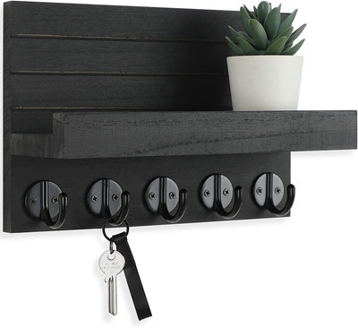 Key Holder for Wall, Decorative Key and Mail Holder with Shelf Has Large Hooks