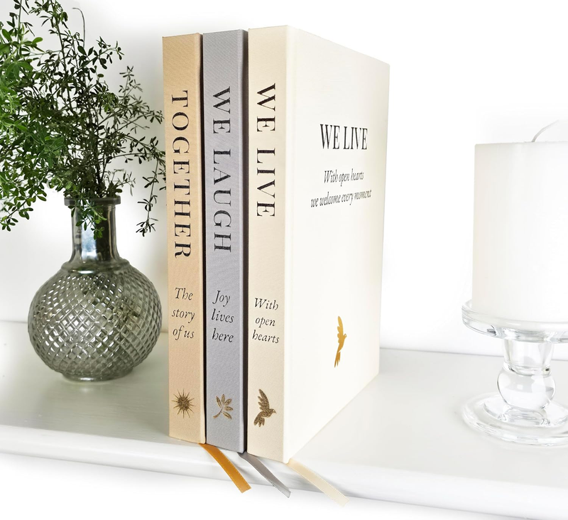 Helba Decorative Linen Book Set, Neutral, Set of 3