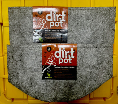2 New Hydrofarm 3 Gallon Dirt Pots Flexible Fabric Pots, 3 Gallon, Grey