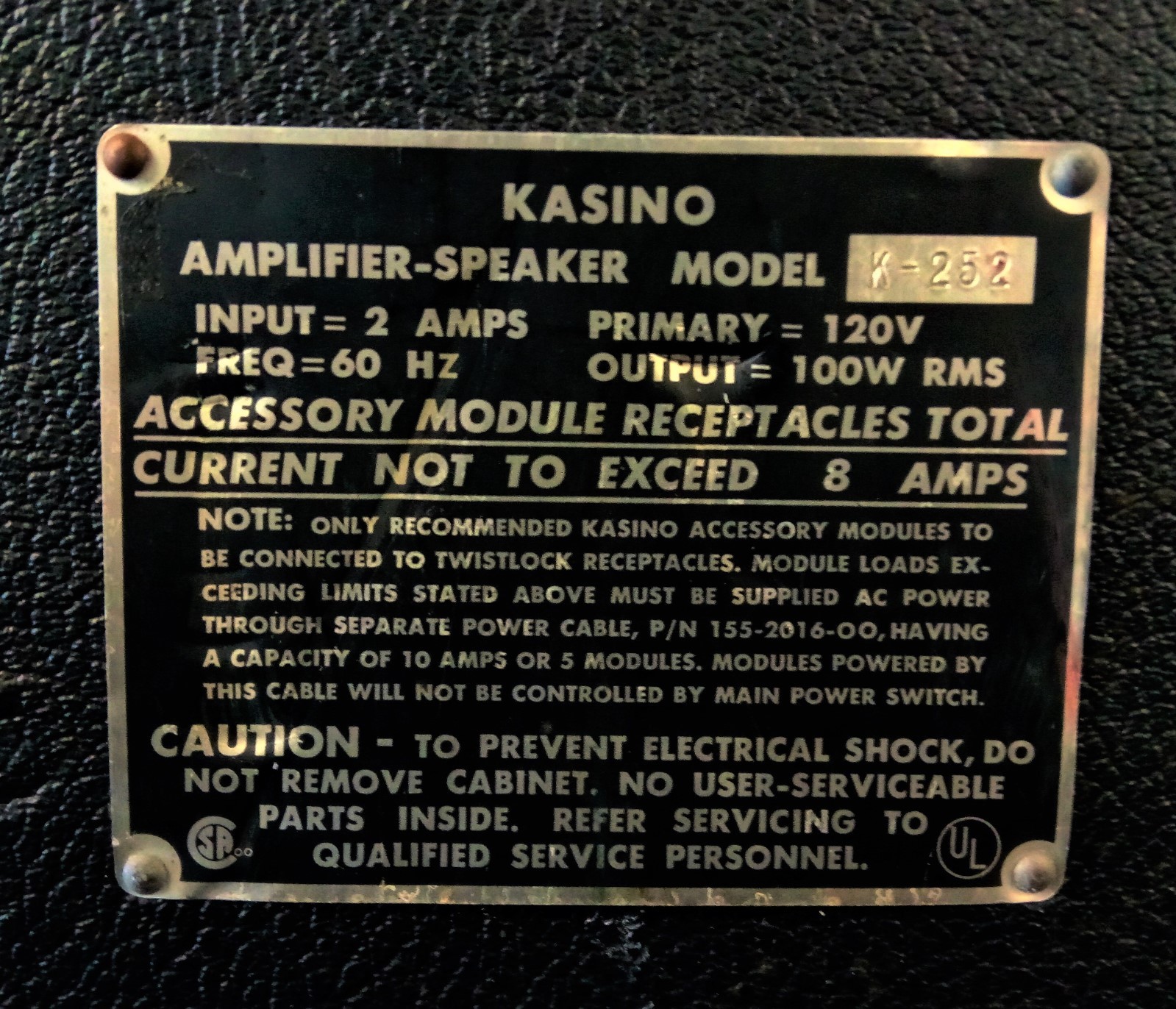 Vintage Kasino 200 Series K-252 Bass Amp Cabinet With Square Back Speakers