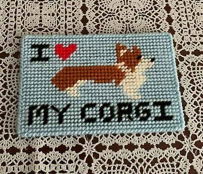 Brand New Red and White Welsh Pembroke Corgi Love Needlepoint Sign Cute Dog