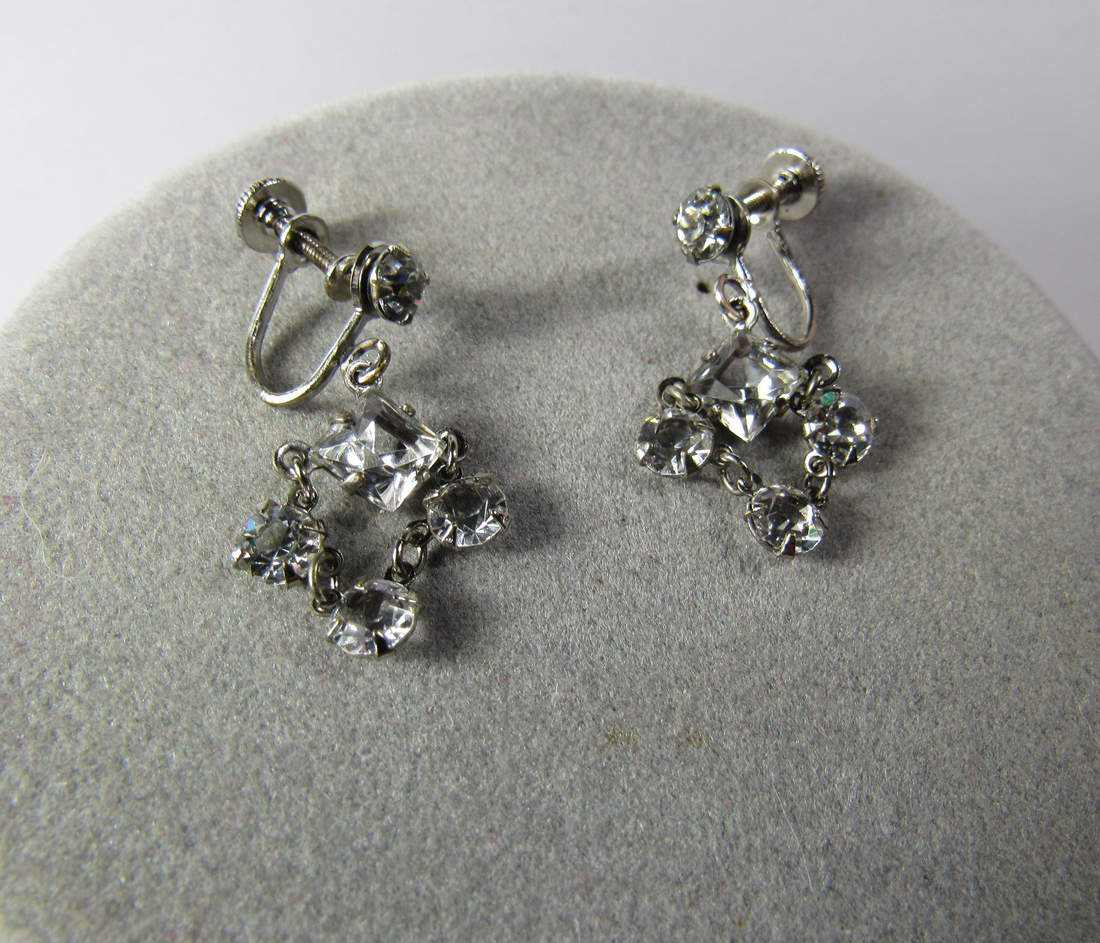 Vintage Art Deco Chaton Cut Crystal Glass Festoon Rhodium Necklace Earrings Set