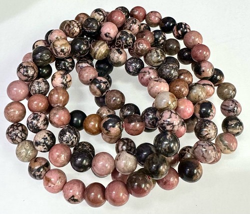 Wholesale Lot 6 Pcs Natural Rhodonite 8mm 7.5” Crystal Healing Stretch Bracelet