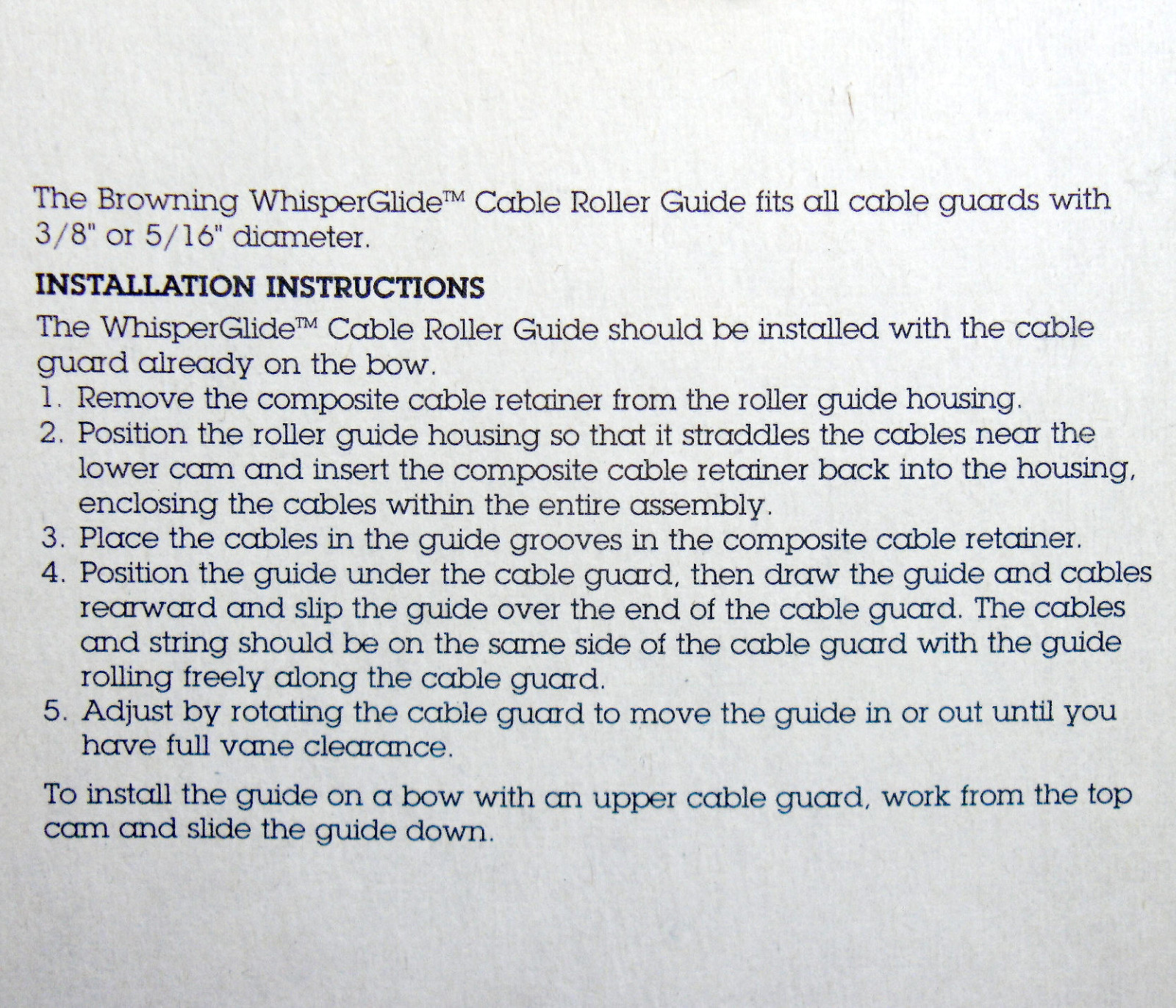 BROWNING WHISPERGLIDE BOW CABLE GLIDE ROLLER GUIDE GUARD 3/8