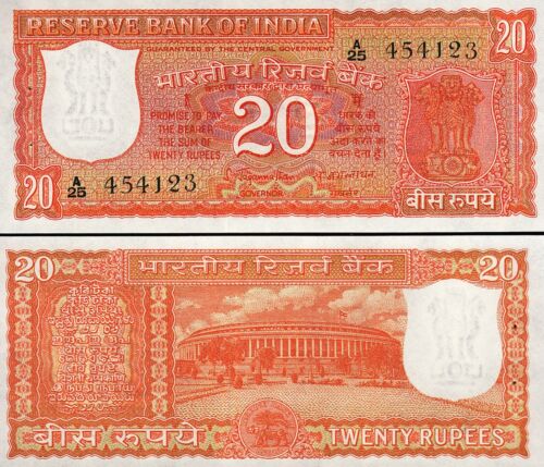 India 20 Rupees 1970, UNC, P-61a, Dark Colours Under Signature