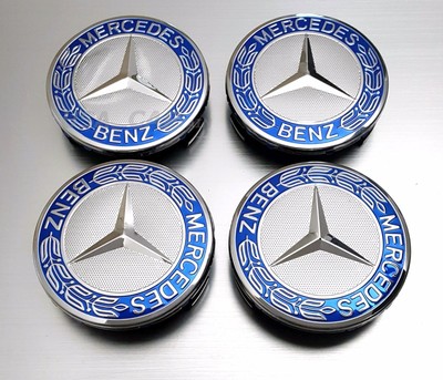 MERCEDESBENZ  WHEEL CENTER CAPS BLUE WREATH RIM HUBCAPS EMBLEM 4PCS 75mm