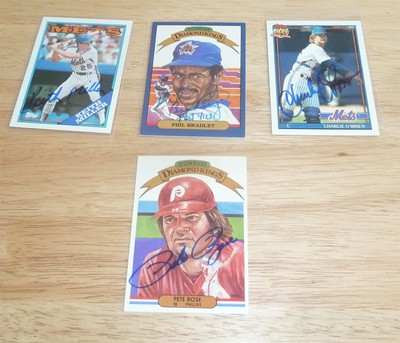 Lot of 4 IP AUTO Autograph PETE ROSE Phil Bradley Keith Miller Charlie O'Brien
