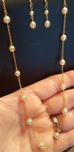 Set ~ Little Girls Young Teen Glass Simulated Pearl Gold Tone Necklace Earrings