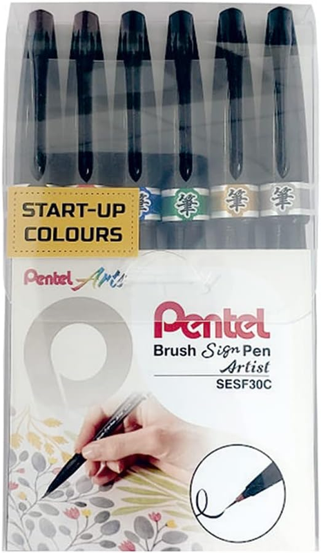 Arts Sign Pen Micro Brush, Assorted Ink, (A/B/C/D/E/G) 6-Pk 