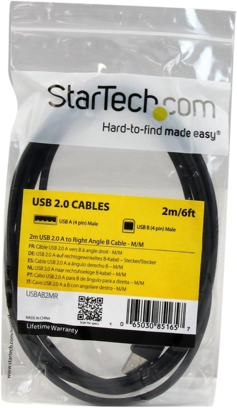 2M USB 2.0 a to Right Angle B Printer Cable Cord (USBAB2MR)
