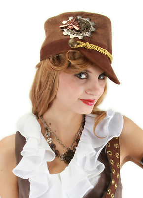 Elope Steamworks Steampunk Cadet Brown Hat Adult Brown Steam Punk Hat with Glasses – Plumin Hats & Feathers main image 2