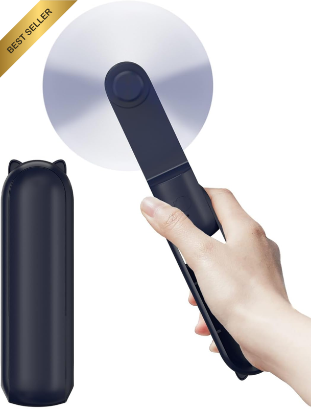 3-in-1 Foldable Mini Handheld Fan & Power Bank - Dark Blue, USB Rechargeable (6-