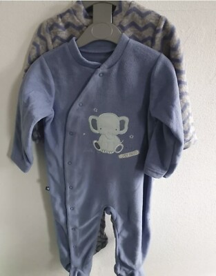 Dunnes Stores 6 - 9 Months Sleepsuit 2 Pack  Elephant Fleece Warm Cosy Boys 