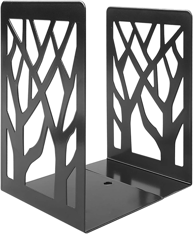 4 Pair Book Ends, Metal Decorative Bookends for Heavy Books, Black Non-Skip Book