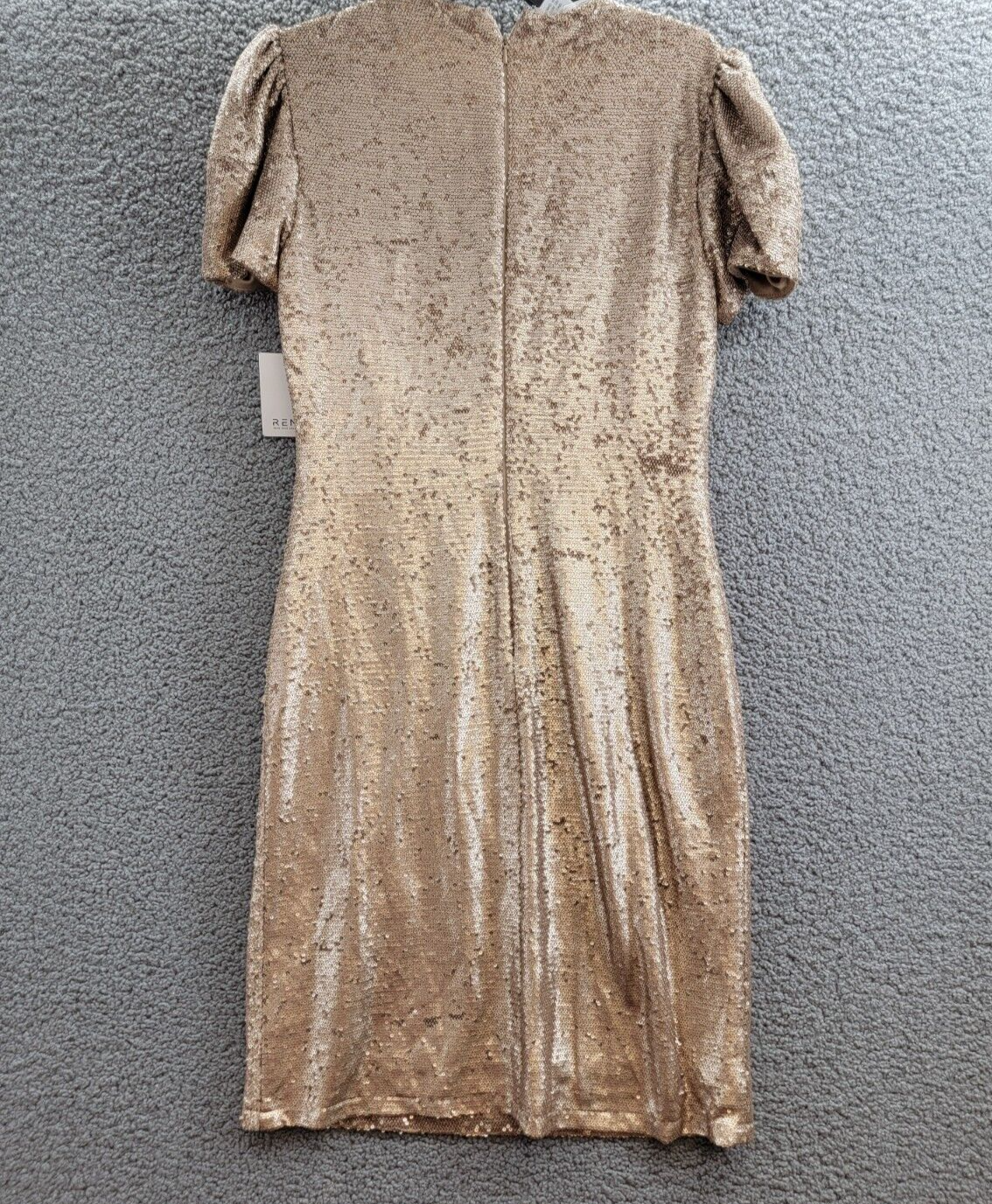 RENE Rene Ruiz Puff Sleeve Sequin Cocktail Dress Women's 8 Gold Back Zip Closure - Picture 12 of 17