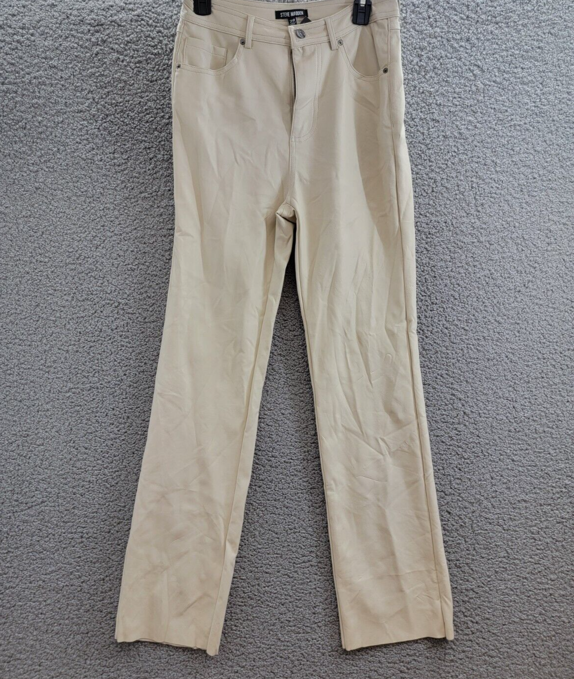 Steve Madden Loren High-Rise Faux-Leather Pants Women's 28 Bone Button Zipped - Picture 2 of 18